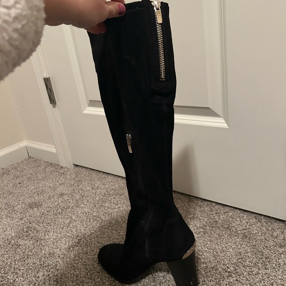 Marc Fisher black suede knee high boots with gold accents - Picture 3 of 9